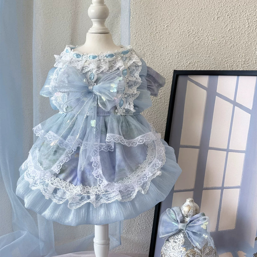 Blue Butterfly Shimmer Pet Dress for Cats and Small Dogs - Image 2