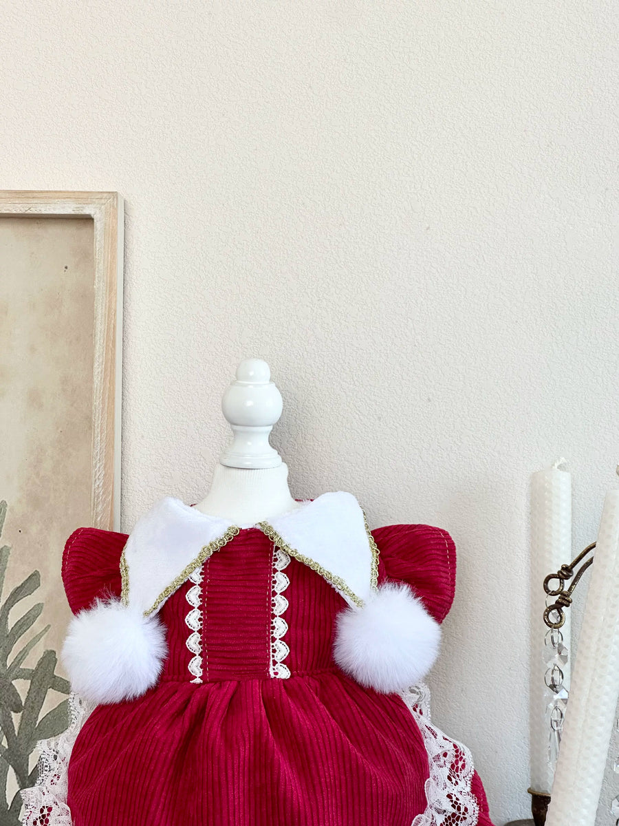Red Corduroy New Year Cat Birthday Outfit, Dog Birthday Dress - image 10