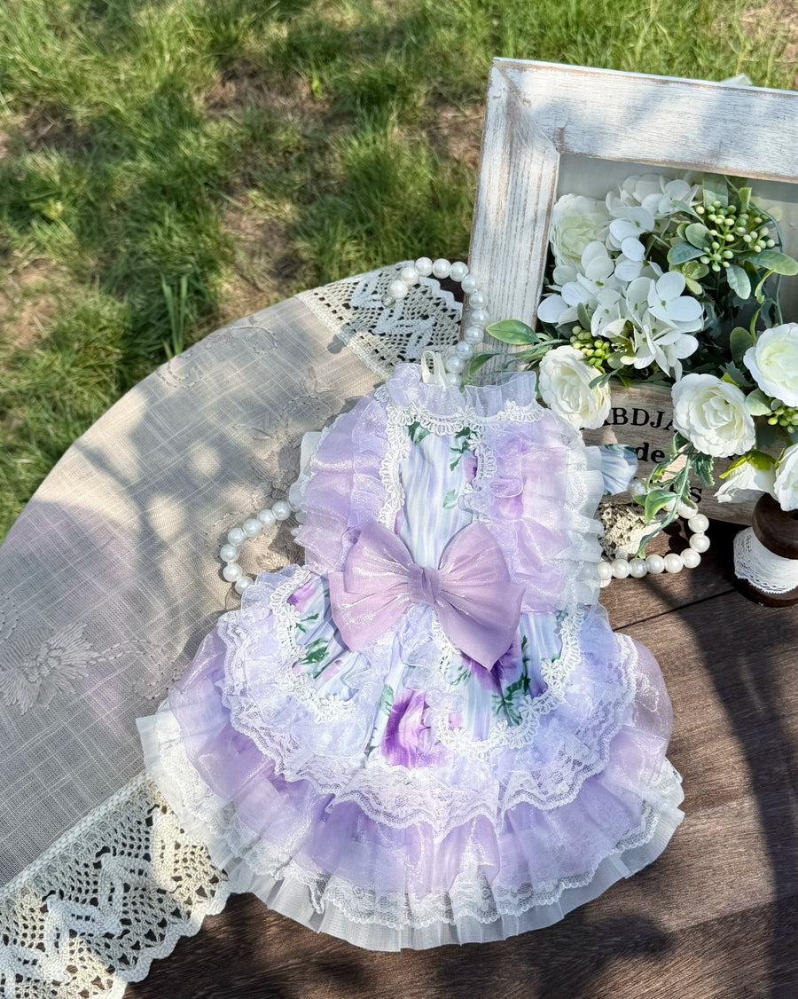 Purple Striped Bow Pet Dress for Cats and Small Dogs