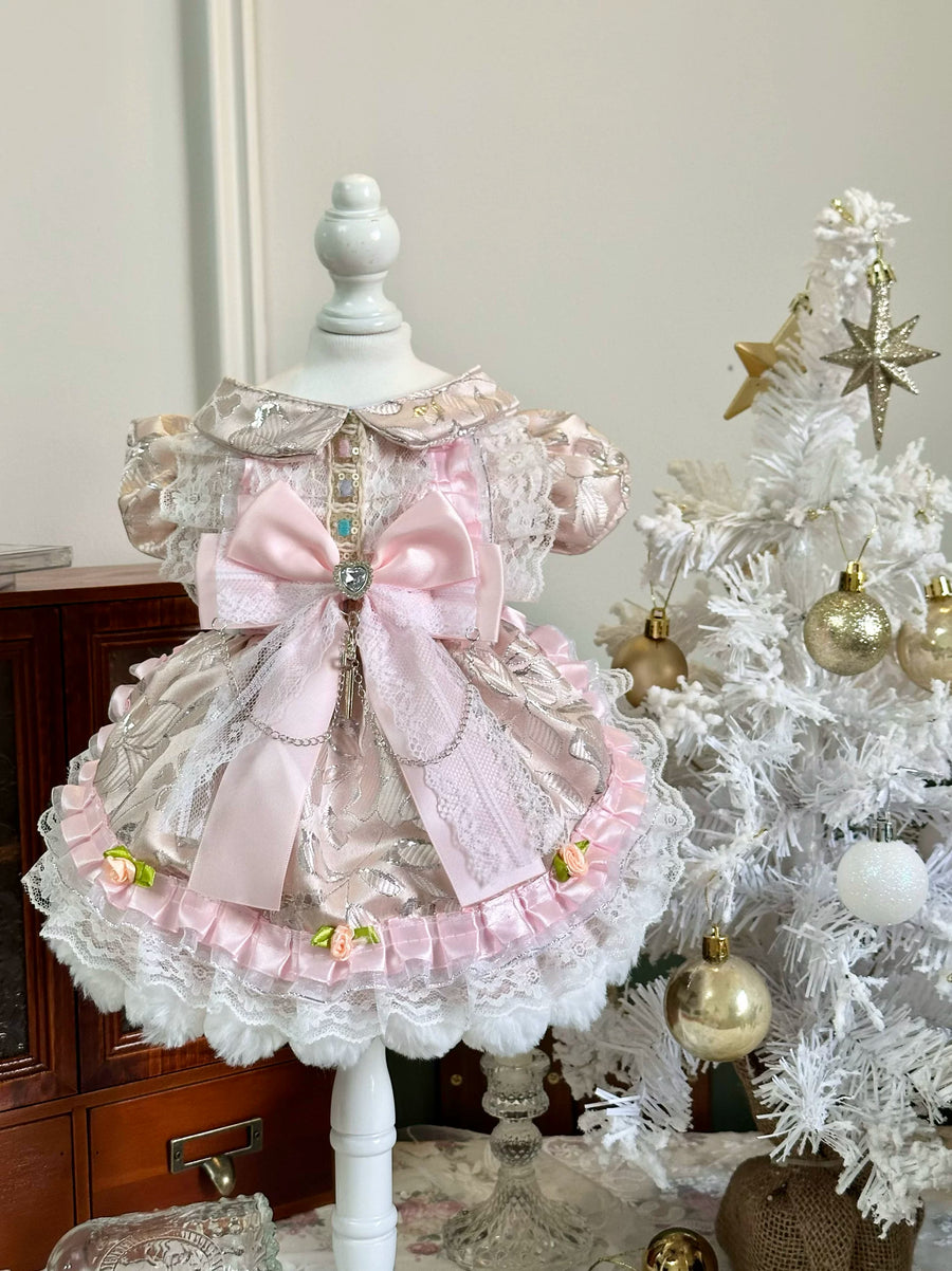 Peach Satin Embroidered Cat Dress, Pet Apparel