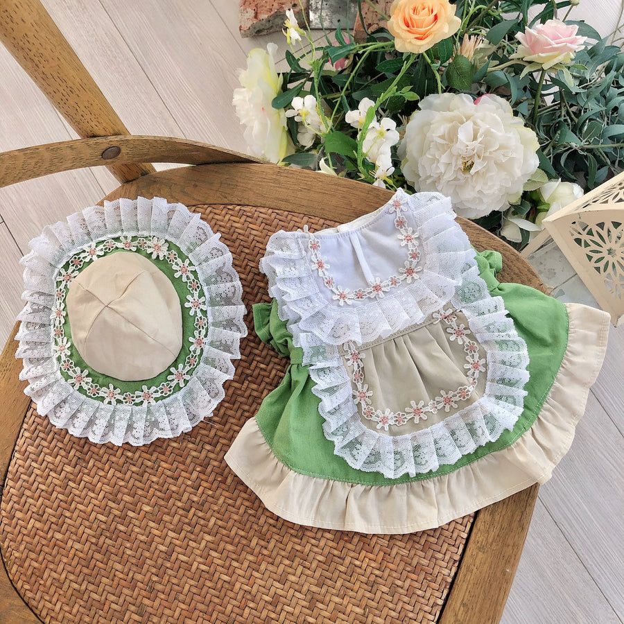 Maid Style Cat Outfit, Clothes for Small Dogs with Hat