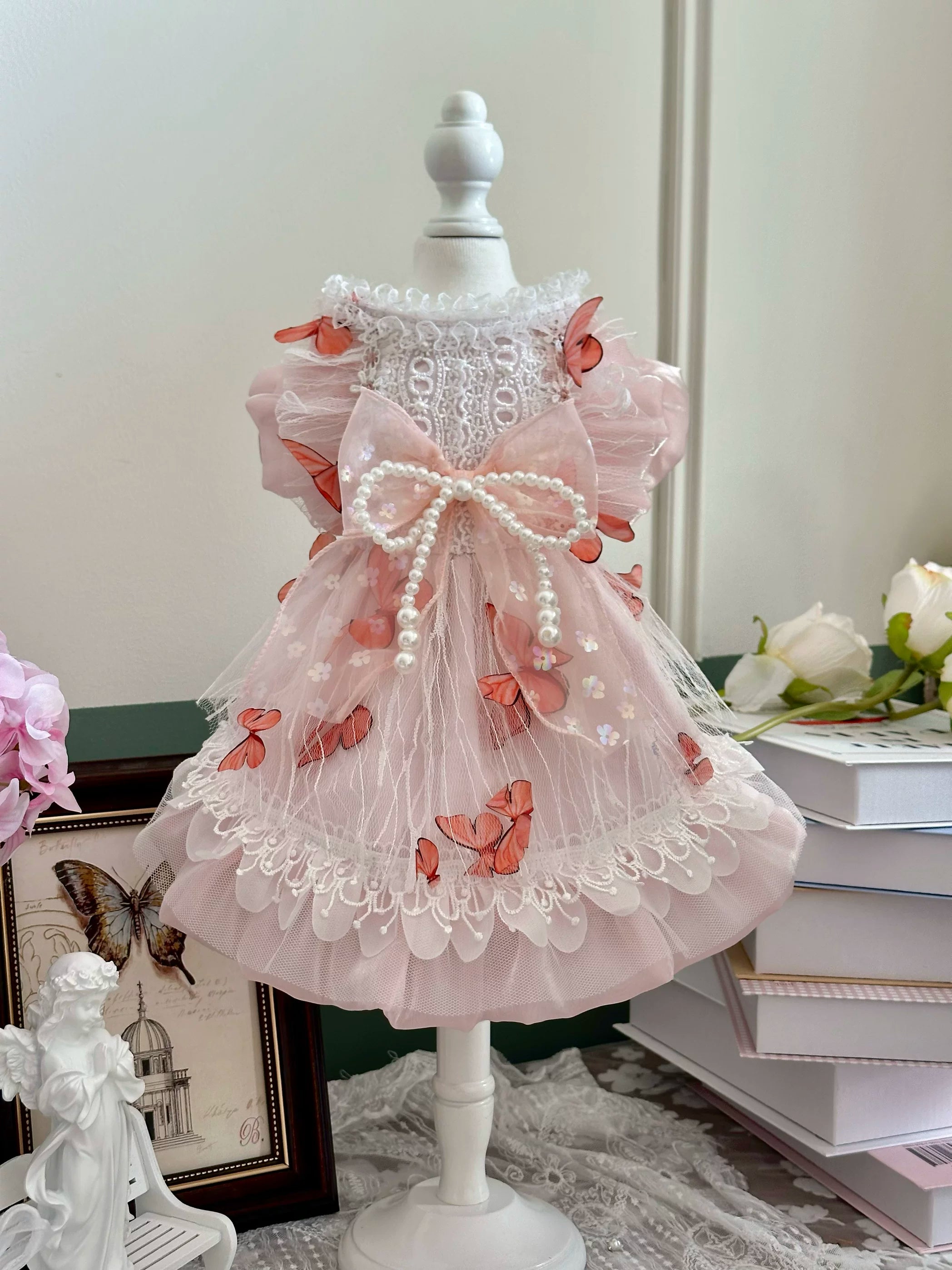 Pearl Butterfly Tulle Pet Party Dress for Cats and Small Dogs