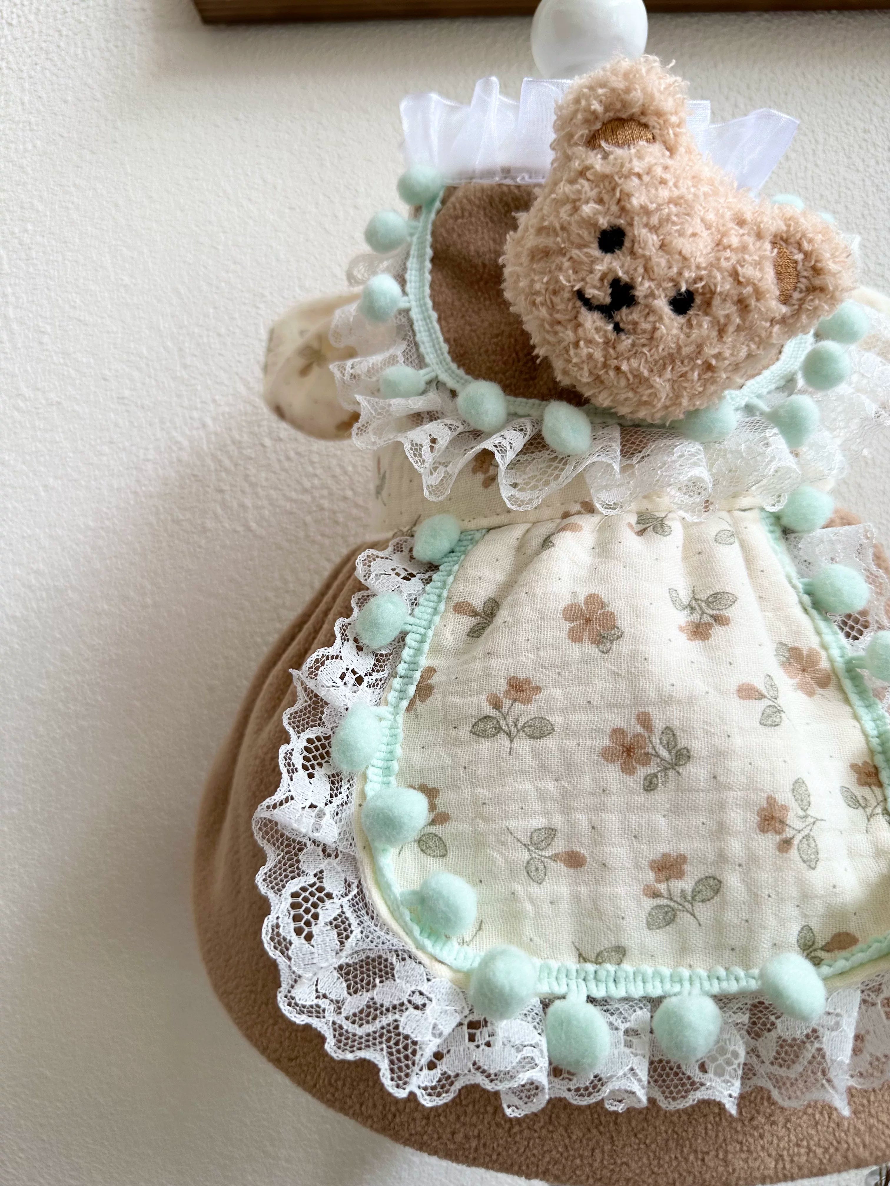 Khaki Bear Fleece Cat Clothes, Cute Dog Clothes Winter Outfit