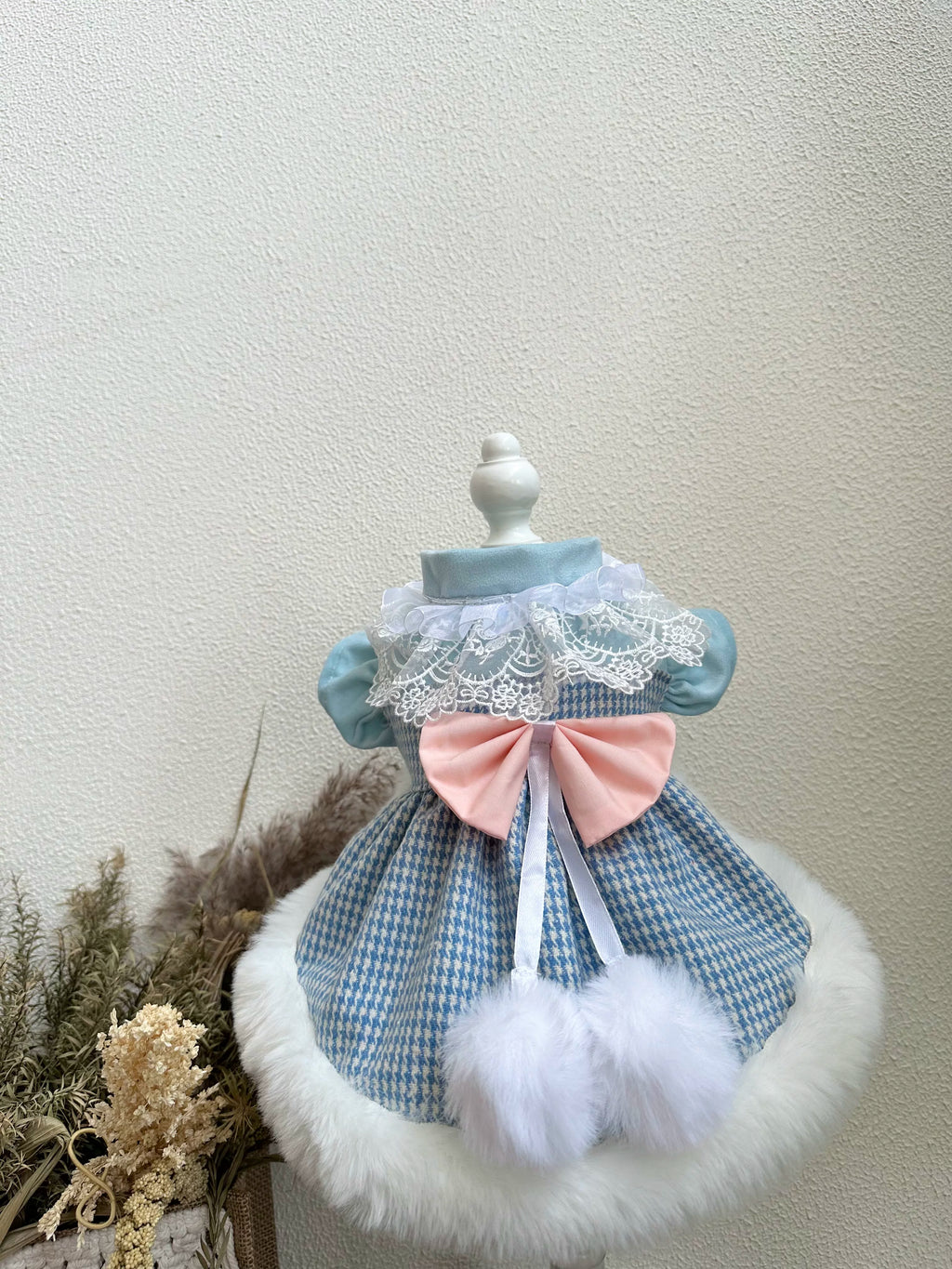 Blue Pom Pom Cat Winter Clothes, Dog Clothes for Small Dogs