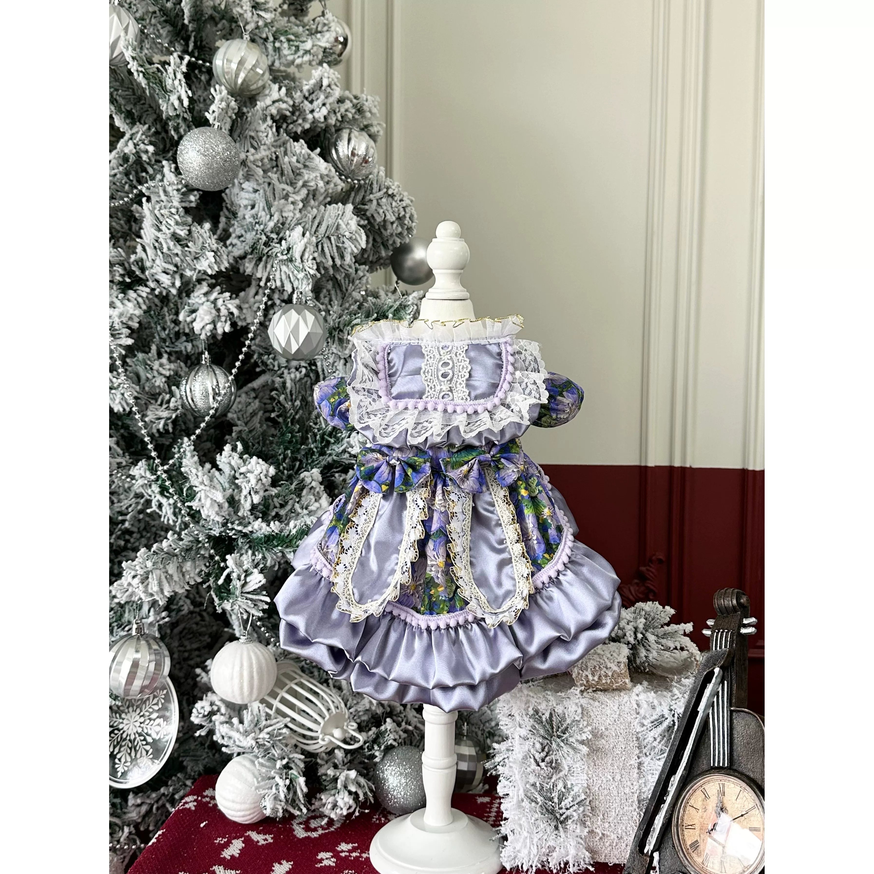 Purple Satin Bunny Ear Cat Outfit, Cute Dog Clothes