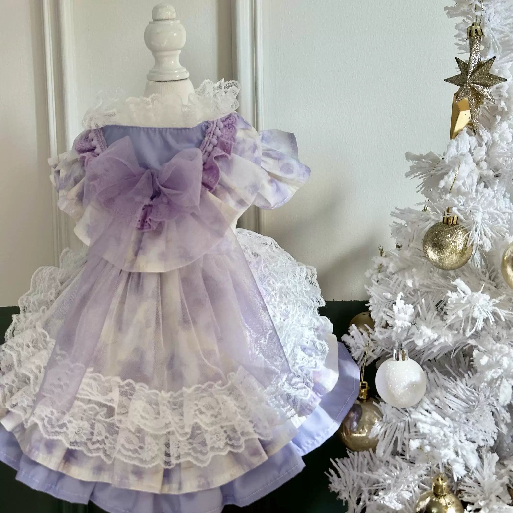 Purple Feather Lace Tulle Pet Dress, Cat Princess Dress - image 2
