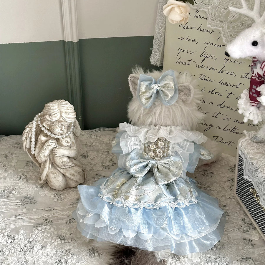 Aqua Satin Lolita Cat Dress, Princess Pet Outfit
