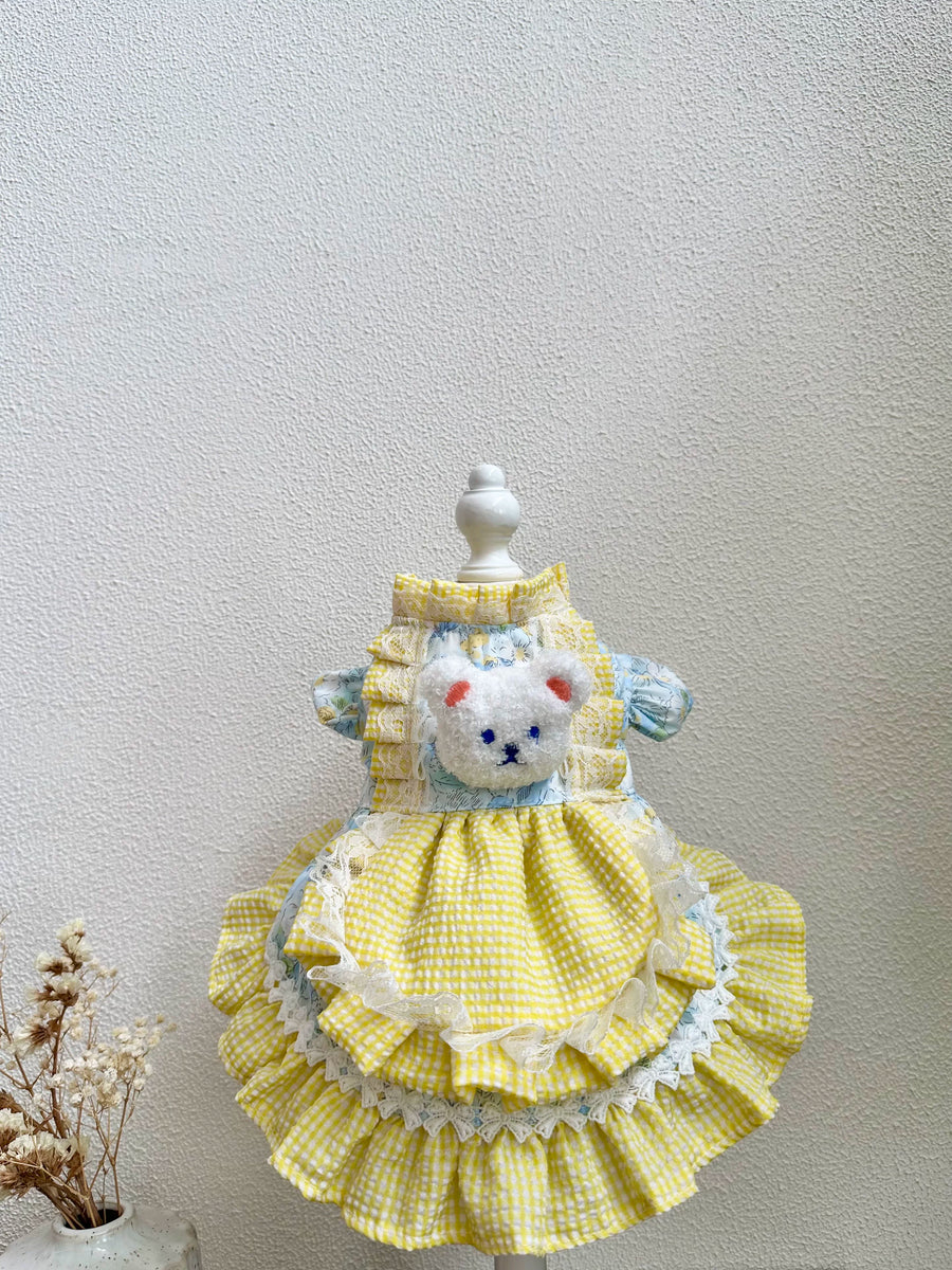 Yellow Bear Cat Dress, Cute Dog Clothes Winter Outfit