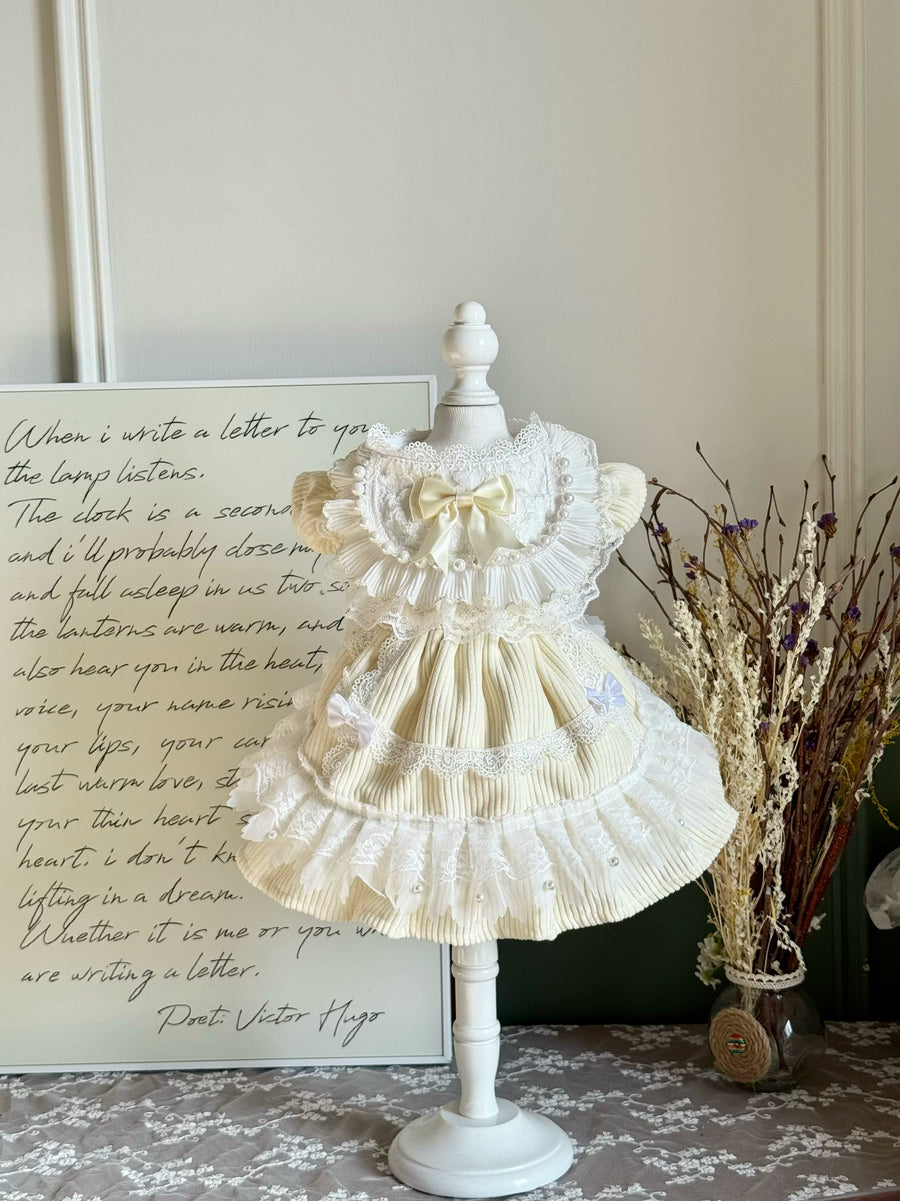 Cream Birthday Cat Dress, Warm Small Dog Clothes