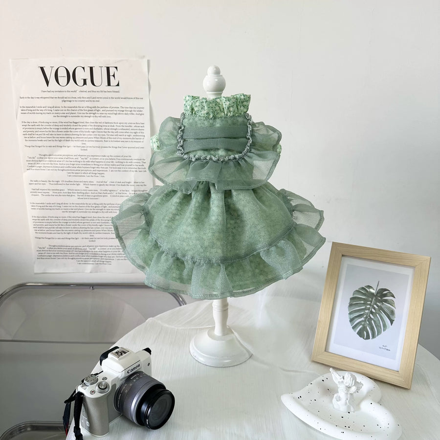 Green Floral Cat Dress, Cute Small Dog Clothes Outfit