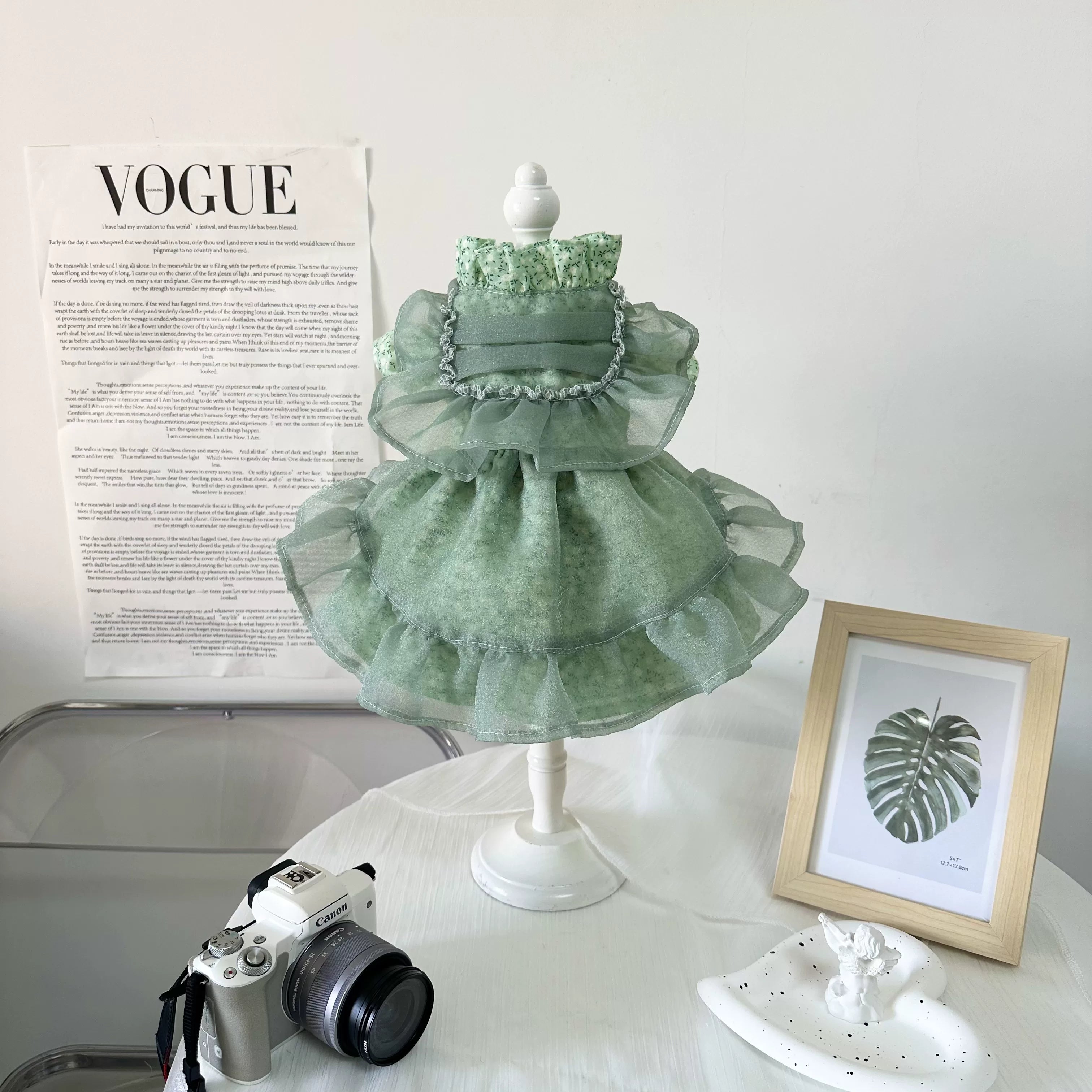 Green Floral Cat Dress, Cute Small Dog Clothes Outfit