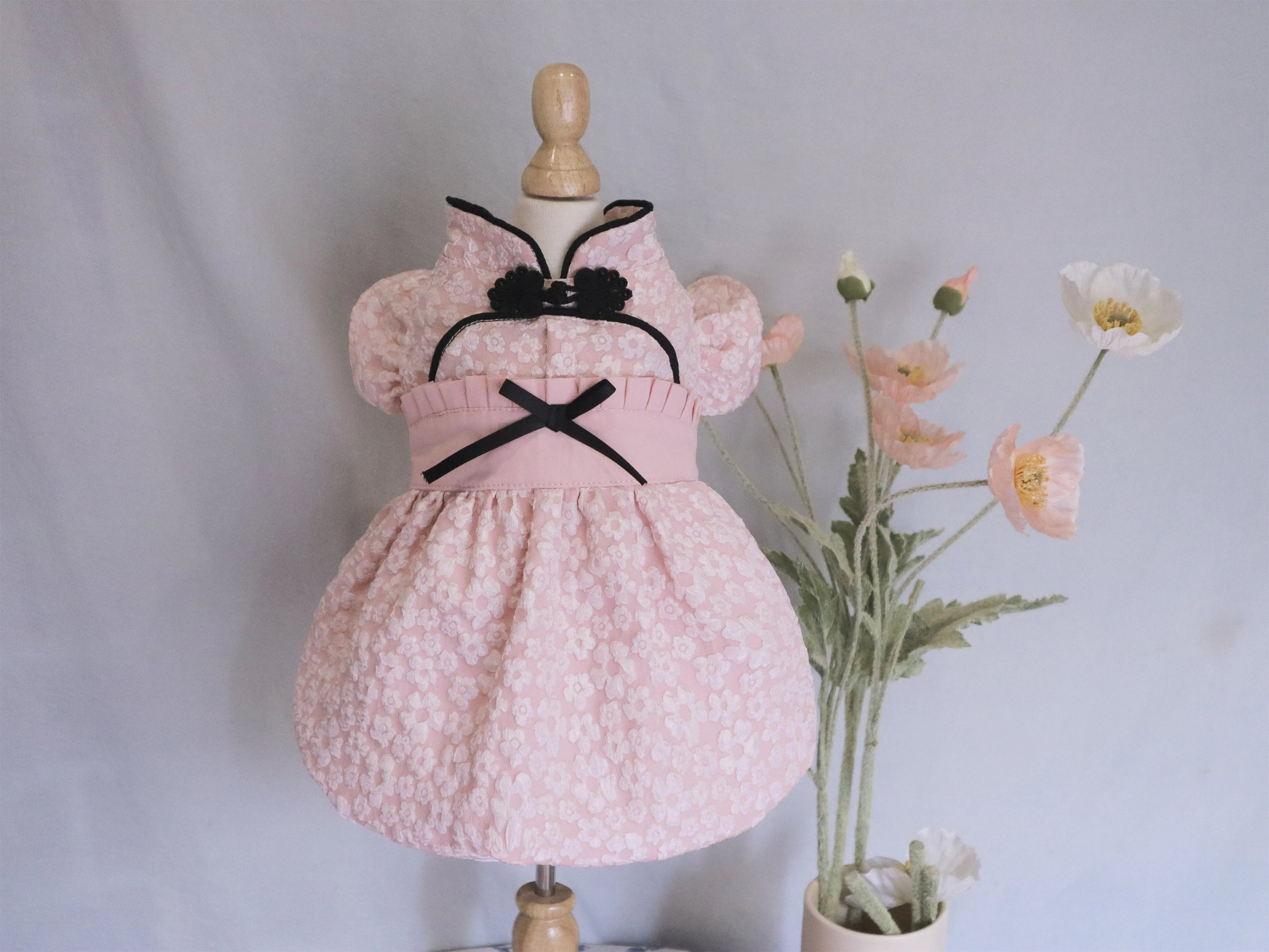 Pink Chinese Qipao Cat Birthday Outfit, Cat Dress Party Look