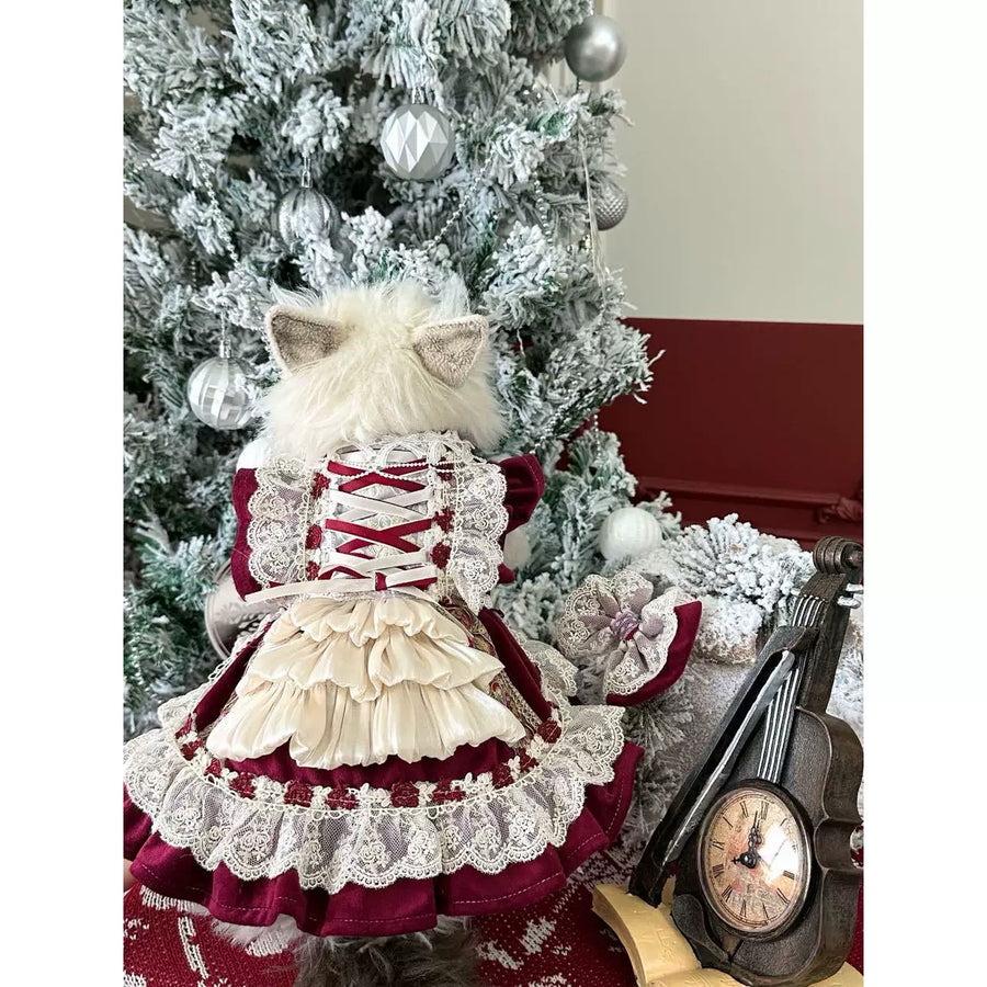 Rontop Golden Holiday Pet Party Dress for Cats and Small Dogs