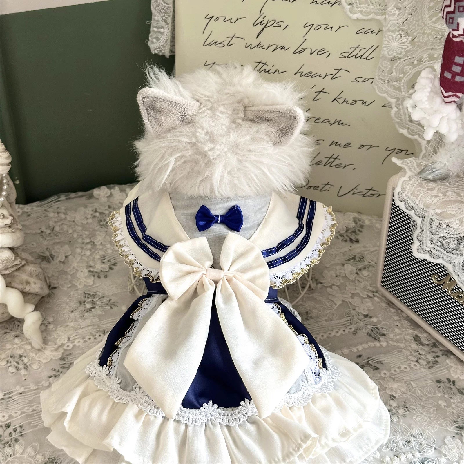 Rontop Sailor Collar Pet Dress for Cats and Small Dogs