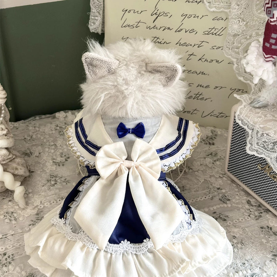 Rontop Sailor Collar Pet Dress for Cats and Small Dogs