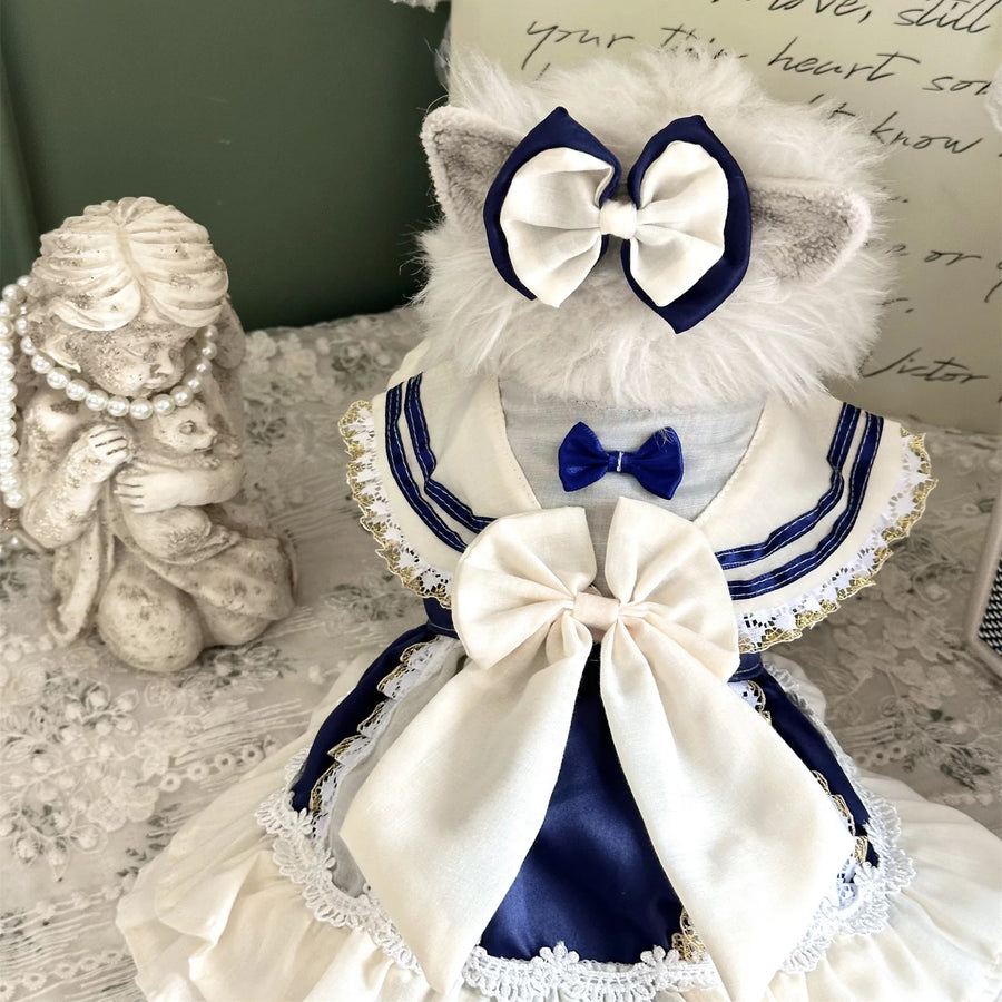 Rontop Sailor Collar Pet Dress for Cats and Small Dogs