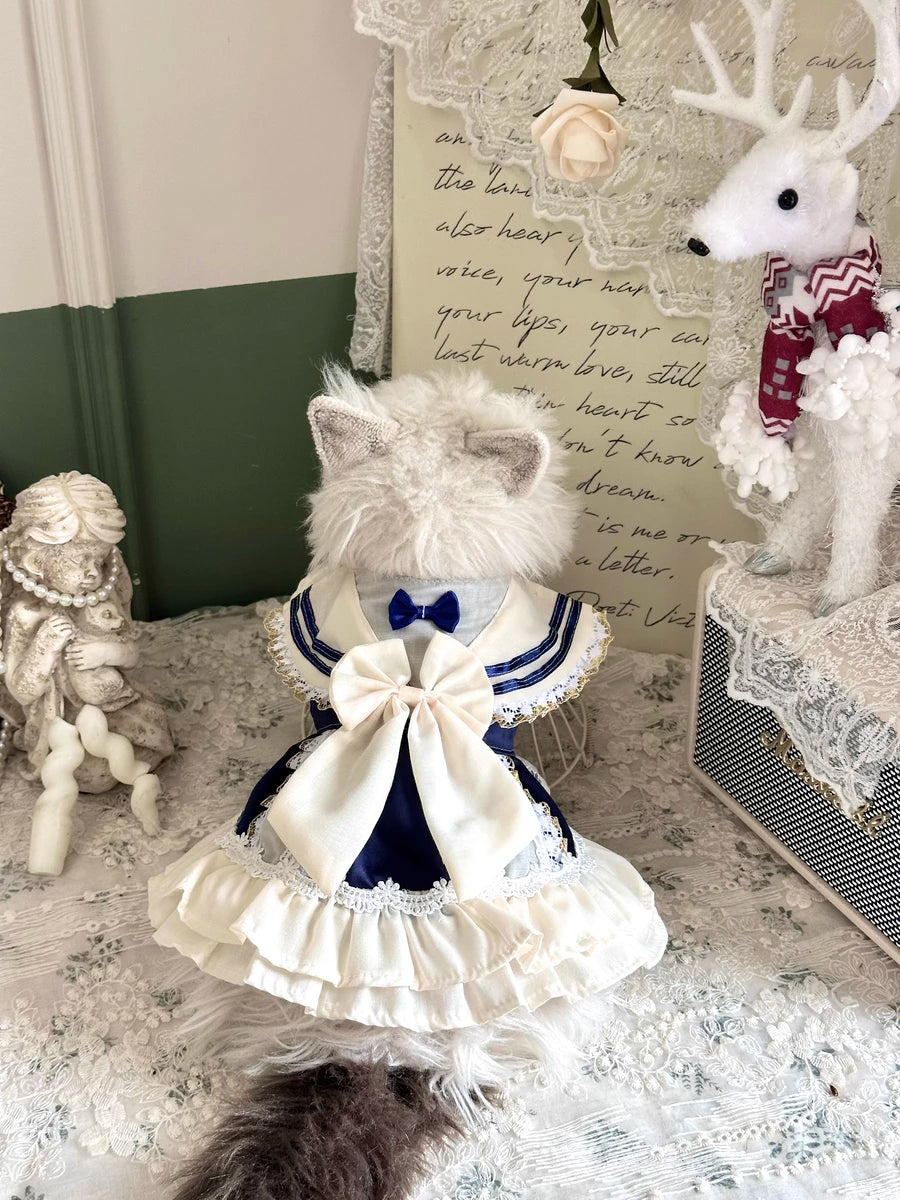 Rontop Sailor Collar Pet Dress for Cats and Small Dogs