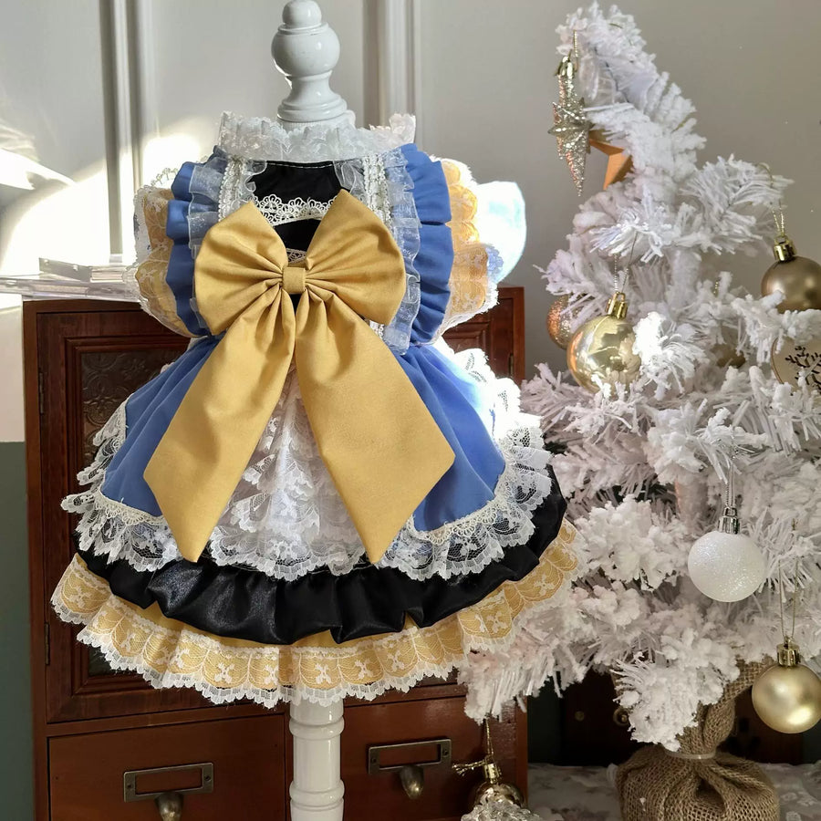 Rontop Yellow Blue Lace Pet Dress for Cats and Small Dogs
